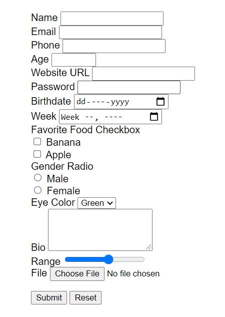 Simple HTML Form with all input elements