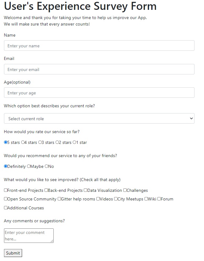 Survey Complete Form HTML